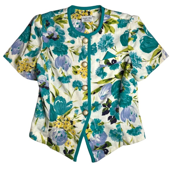 Floral Fitted Short Sleeve Blazer 80s 90s Preppy Bloomcore Princess Diana Demure - Picture 1 of 10